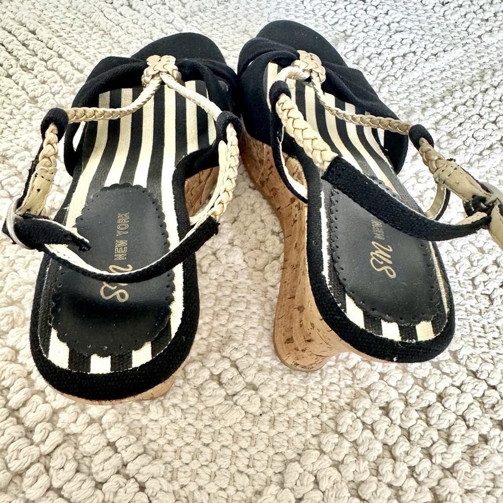 Steve Madden Women's Black Rope Espadrille Cork Wedge Sandal Size 6 Ankle Strap - Picture 4 of 14